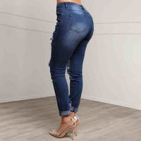 Slim Ripped Denim Splicing Leopard Print Trousers - Thumbnail 4