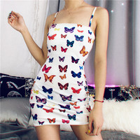 Cute Colorful Rainbow Butterfly Spaghetti Strap Bodycon Mini Dress Party E-Girl Kawaii Korean Japanese Harajuku Chinese Retro Streetwear Aesthetic - Thumbnail 3