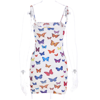 Cute Colorful Rainbow Butterfly Spaghetti Strap Bodycon Mini Dress Party E-Girl Kawaii Korean Japanese Harajuku Chinese Retro Streetwear Aesthetic - Thumbnail 7