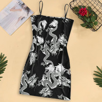 Cute Sexy Dragon Print Sleeveless Split Club Bodycon Mini Dress Party E-Girl Kawaii Korean Japanese Harajuku Chinese Retro Streetwear Aesthetic - Thumbnail 3