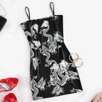 Cute Sexy Dragon Print Sleeveless Split Club Bodycon Mini Dress Party E-Girl Kawaii Korean Japanese Harajuku Chinese Retro Streetwear Aesthetic - Thumbnail 5
