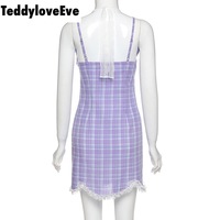 Cute Sexy Plaid Halter V Neck Lace Spaghetti Strap Bodycon Mini Dress Party E-Girl Kawaii Korean Japanese Harajuku Chinese Retro Streetwear Aesthetic - Thumbnail 6