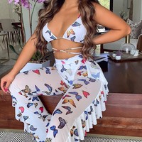 Backless Sexy Printed Mesh Two-Piece Suit - Thumbnail 1