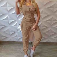 Solid Color Sleeveless Casual Jumpsuit - Thumbnail 2
