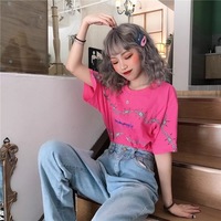 Cute Casual Vintage Punk Goth Print Crop Top Short Sleeve Shirt Tee T-shirt E-Girl Kawaii Korean Japanese Harajuku Chinese Retro Streetwear Aesthetic - Thumbnail 2