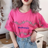 Cute Casual Vintage Punk Goth Print Crop Top Short Sleeve Shirt Tee T-shirt E-Girl Kawaii Korean Japanese Harajuku Chinese Retro Streetwear Aesthetic - Thumbnail 3