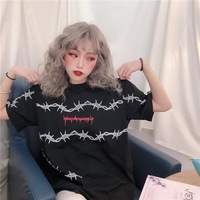 Cute Casual Vintage Punk Goth Print Crop Top Short Sleeve Shirt Tee T-shirt E-Girl Kawaii Korean Japanese Harajuku Chinese Retro Streetwear Aesthetic - Thumbnail 5