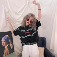 Cute Casual Vintage Punk Goth Print Crop Top Short Sleeve Shirt Tee T-shirt E-Girl Kawaii Korean Japanese Harajuku Chinese Retro Streetwear Aesthetic - Thumbnail 4