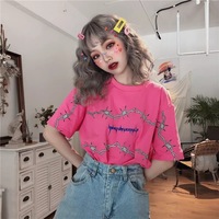 Cute Casual Vintage Punk Goth Print Crop Top Short Sleeve Shirt Tee T-shirt E-Girl Kawaii Korean Japanese Harajuku Chinese Retro Streetwear Aesthetic - Thumbnail 7