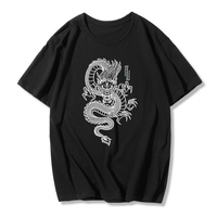 Cute Chinese Dragon Oversized Punk Goth Print Short Sleeve Shirt Tee T-shirt E-Girl Kawaii Korean Japanese Harajuku Chinese Retro Streetwear Aesthetic - Thumbnail 3
