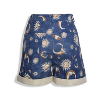Cute Sun Moon Star Planet Pattern Loose Denim Shorts Bottom E-Girl Kawaii Korean Japanese Harajuku Chinese Retro Streetwear Aesthetic - Thumbnail 4