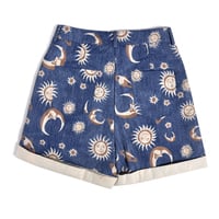 Cute Sun Moon Star Planet Pattern Loose Denim Shorts Bottom E-Girl Kawaii Korean Japanese Harajuku Chinese Retro Streetwear Aesthetic - Thumbnail 6