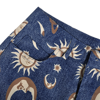 Cute Sun Moon Star Planet Pattern Loose Denim Shorts Bottom E-Girl Kawaii Korean Japanese Harajuku Chinese Retro Streetwear Aesthetic - Thumbnail 9