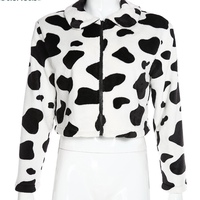 Cute Cow Animal Print Faux Fur Coat Jacket Zipper Sweater Jumper Casual E-Girl Kawaii Korean Japanese Harajuku Chinese Retro Streetwear Aesthetic - Thumbnail 5