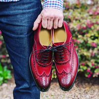 Bespoke Red Wing Tip Leather shoes, dress shoes,Fashion Shoes  - Thumbnail 1