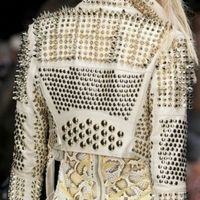 New Woman Punk Full White Silver Spiked Studded Brando Leather Jacket All Size - Thumbnail 1