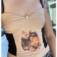 Cute Cat Graphic Vintage Lace Spaghetti Strap Crop Top Shirt Tee T-shirt E-Girl Kawaii Korean Japanese Harajuku Chinese Retro Streetwear Aesthetic - Thumbnail 5