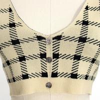 Cute 2 Pcs Gingham Plaid Sweater Knit Button Up Crop Top Shirt Tee T-shirt E-Girl Kawaii Korean Japanese Harajuku Chinese Retro Streetwear Aesthetic - Thumbnail 9