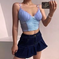 Cute Sexy Mermaid Patchwork Mesh Frill Bow Crop Top Shirt Tee T-shirt E-Girl Kawaii Korean Japanese Harajuku Chinese Retro Streetwear Aesthetic - Thumbnail 7