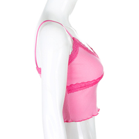 Cute Sexy Lace Patchwork Camisole Spaghetti Strap Crop Top Shirt Tee T-shirt E-Girl Kawaii Korean Japanese Harajuku Chinese Retro Streetwear Aesthetic - Thumbnail 4