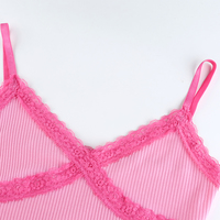 Cute Sexy Lace Patchwork Camisole Spaghetti Strap Crop Top Shirt Tee T-shirt E-Girl Kawaii Korean Japanese Harajuku Chinese Retro Streetwear Aesthetic - Thumbnail 6