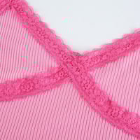 Cute Sexy Lace Patchwork Camisole Spaghetti Strap Crop Top Shirt Tee T-shirt E-Girl Kawaii Korean Japanese Harajuku Chinese Retro Streetwear Aesthetic - Thumbnail 7