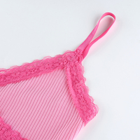 Cute Sexy Lace Patchwork Camisole Spaghetti Strap Crop Top Shirt Tee T-shirt E-Girl Kawaii Korean Japanese Harajuku Chinese Retro Streetwear Aesthetic - Thumbnail 8