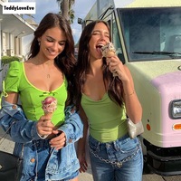 Cute Sexy Neon Green Ribbed Knit Bow Crop Top Short Sleeve Shirt Tee T-shirt E-Girl Kawaii Korean Japanese Harajuku Chinese Retro Streetwear Aesthetic - Thumbnail 6