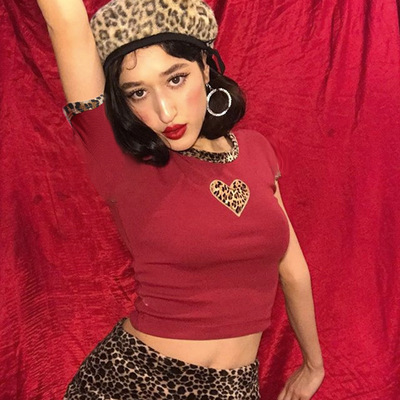 Cute Sexy Leopard Animal Print Heart Crop Top Short Sleeve Shirt Tee T-shirt E-Girl Kawaii Korean Japanese Harajuku Chinese Retro Streetwear Aesthetic
