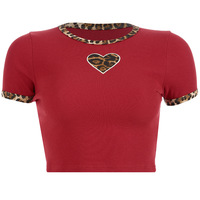 Cute Sexy Leopard Animal Print Heart Crop Top Short Sleeve Shirt Tee T-shirt E-Girl Kawaii Korean Japanese Harajuku Chinese Retro Streetwear Aesthetic - Thumbnail 7
