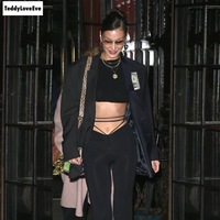 Cute Sexy Black High Waisted Thin Bandage Wrap Tie Pant Trousers Joggers E-Girl Kawaii Korean Japanese Harajuku Chinese Retro Streetwear Aesthetic - Thumbnail 3