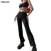 Cute Sexy Black High Waisted Thin Bandage Wrap Tie Pant Trousers Joggers E-Girl Kawaii Korean Japanese Harajuku Chinese Retro Streetwear Aesthetic - Thumbnail 6