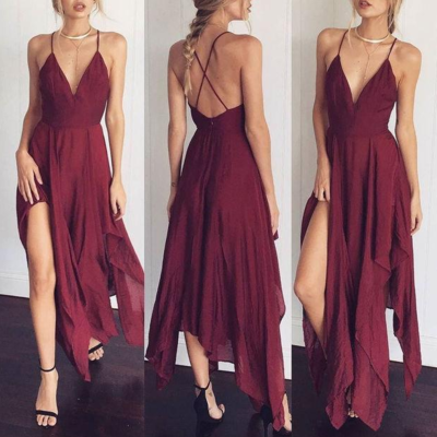 V-neck backless sleeveless chiffon scales one piece dress - Thumbnail 4