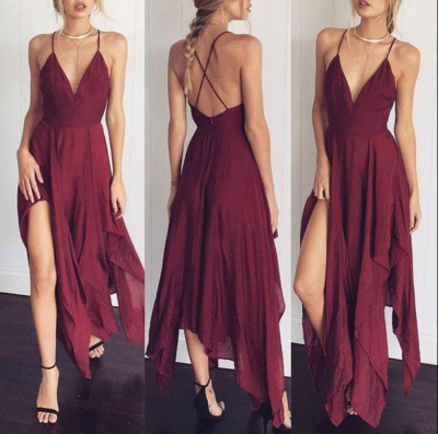 V-neck Backless Sleeveless Chiffon Scales One Piece Dress