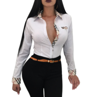 Woman Fashion Lapel Shirt Top Tee - Thumbnail 2