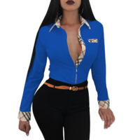 Woman Fashion Lapel Shirt Top Tee - Thumbnail 3