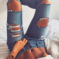 Ripped Holes Jeans - Thumbnail 2