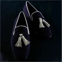 Men Handmade Blue Suede Loafer Shoes with Tassels, Men Slip on Shoes - Thumbnail 4