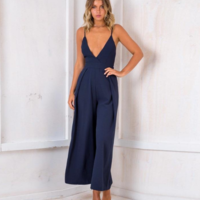 Sexy V-neck Sling Loose Backless Rompers Jumpsuit - Thumbnail 3