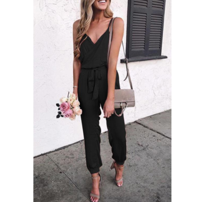 Sling sexy v-neck belt jumpsuit - Thumbnail 4