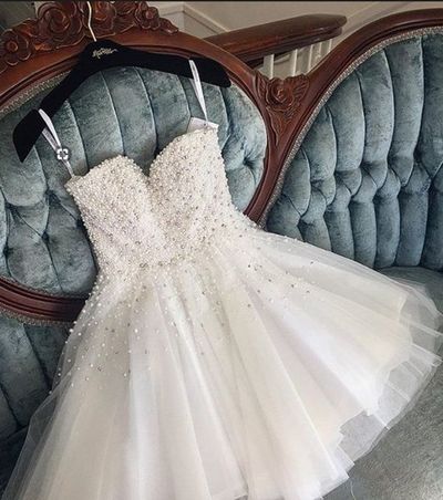Glitter Sweetheart White Pearls Beading Homecoming Dresses, Cute Junior Hoco Dresses