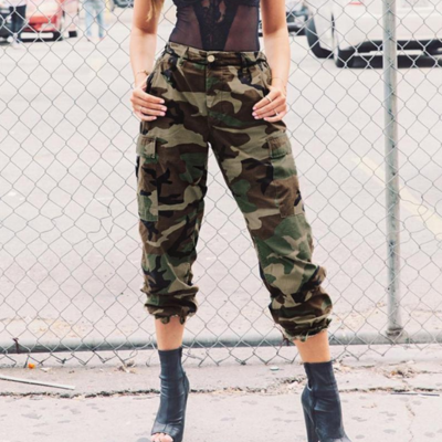 Loose casual fashion high waist camouflage tooling leisure pants trousers