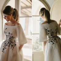Beautiful Wedding Dresses Bateau Embroidery Romantic Half Sleeve Bridal Gown，593 - Thumbnail 2