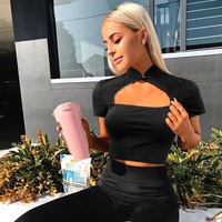 Cute Sexy Casual Black Hallow Out Crop Top Short Sleeve Shirt Tee T-shirt E-Girl Kawaii Korean Japanese Harajuku Chinese Retro Streetwear Aesthetic - Thumbnail 6