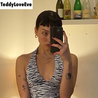 Cute Sexy Zebra Animal Print Sleeveless Halter Crop Top Shirt Tee T-shirt E-Girl Kawaii Korean Japanese Harajuku Chinese Retro Streetwear Aesthetic - Thumbnail 3