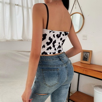 Cute Sexy Cow Print Patchwork Lace Tank Crop Top Shirt Tee T-shirt Club E-Girl Kawaii Korean Japanese Harajuku Chinese Retro Streetwear Aesthetic - Thumbnail 5