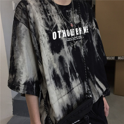 Cute Smoke Ash Print Loose Oversized Crop Top Short Sleeve Shirt Tee T-shirt E-Girl Kawaii Korean Japanese Harajuku Chinese Retro Streetwear Punk Goth