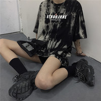 Cute Smoke Ash Print Loose Oversized Crop Top Short Sleeve Shirt Tee T-shirt E-Girl Kawaii Korean Japanese Harajuku Chinese Retro Streetwear Punk Goth - Thumbnail 2