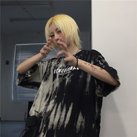 Cute Smoke Ash Print Loose Oversized Crop Top Short Sleeve Shirt Tee T-shirt E-Girl Kawaii Korean Japanese Harajuku Chinese Retro Streetwear Punk Goth - Thumbnail 5