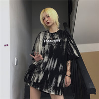 Cute Smoke Ash Print Loose Oversized Crop Top Short Sleeve Shirt Tee T-shirt E-Girl Kawaii Korean Japanese Harajuku Chinese Retro Streetwear Punk Goth - Thumbnail 6